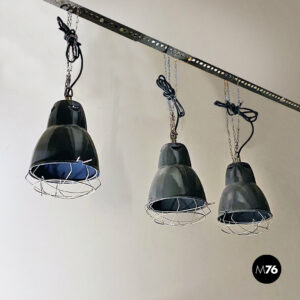 Lampadari industriali in metallo grigio, 1960 ca.