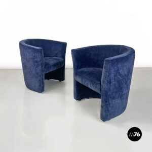 Poltrone a pozzetto in velluto blu, 1970 ca.