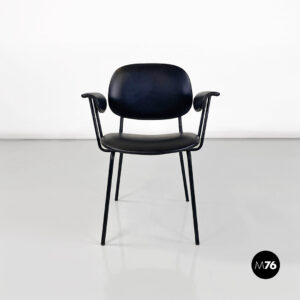 Sedia in similpelle nera e metallo, 1960 ca.