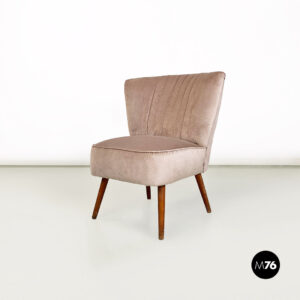 Poltrona in velluto rosa pastello e legno, 1960 ca.
