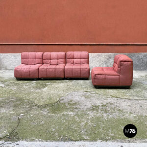Divano modulare in tessuto rosa, 1980 ca.
