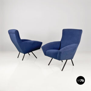 Poltrone in metallo verniciato nero e tessuto blu, 1960 ca.