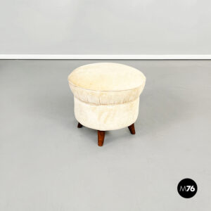 Pouf in tessuto e legno, 1960 ca.