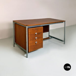 Scrivania in legno e metallo, 1970 ca.