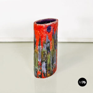 Portaombrelli in ceramica arancione con decorazioni, 1960 ca.