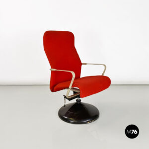 Poltrona girevole in tessuto rosso, 1980 ca.