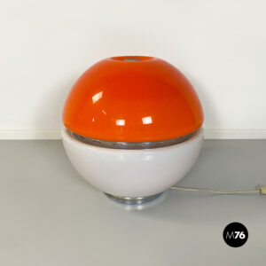 Lampada da tavolo in vetro arancione e opalino, 1970 ca.