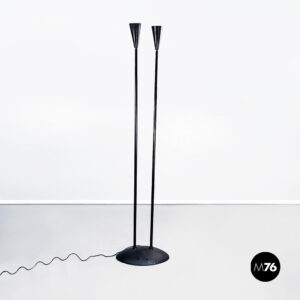 Lampada da terra a due luci in metallo nero, 1990 ca.