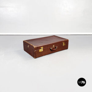 Valigia in pelle marrone e ottone, 1970 ca.