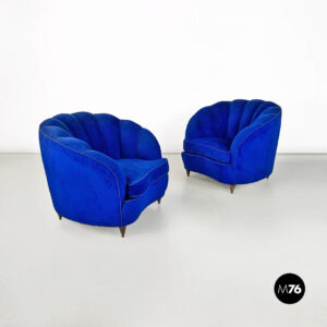 Poltrone a conchiglia in tessuto blu, 1950 ca.