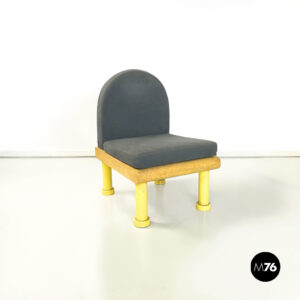 Sedia in velluto grigio, radica e metallo giallo, 1980 ca.