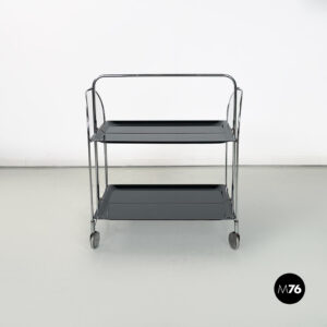 Carrello richiudibile in metallo e plastica nera, 1960 ca.