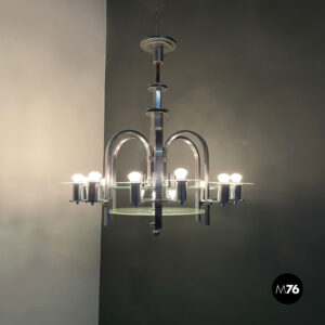 Lampadario in metallo e vetro, 1920 ca.
