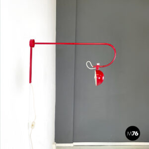 Lampada da parete in metallo bianco e rosso, 1970 ca.