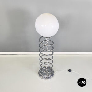 Lampada da terra in vetro opalino metallo e marmo, 1970 ca.