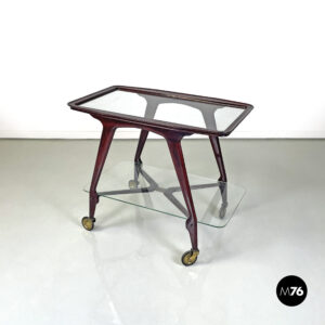 Carrello in legno con due piani in vetro, 1950 ca.