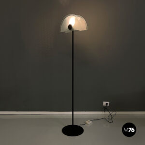 Lampada da terra in vetro e metallo nero, 1980 ca.