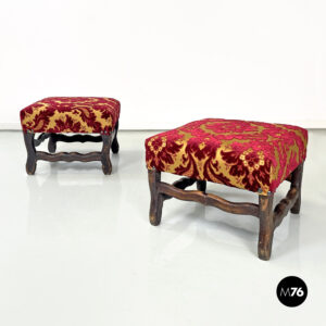 Poufs in legno e tessuto damascato,  1850 ca.