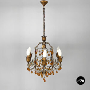 Lampadario a gocce di vetro color ambra, 1930 ca.