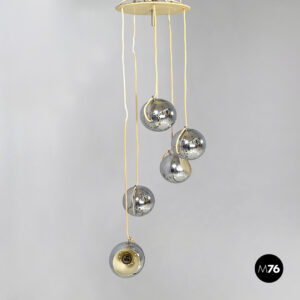 Lampadario a cascata con sfere in metallo cromato, 1970 ca.