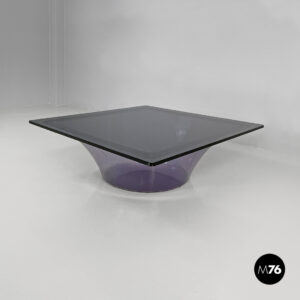 Tavolo da caffè in plexiglass viola e vetro fumè, 1970 ca.