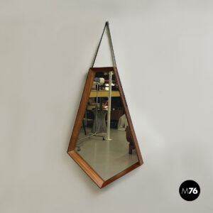 Specchio da parete in legno e pelle nera, 1960 ca.