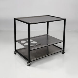 Carrello in acciaio e metallo nero, 1980 ca.