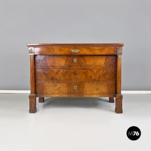 Cassettiera antica in legno con fregi in bronzo, 1800 ca.