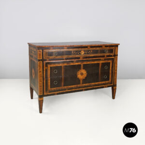 Cassettiera in legno con intarsi, inizio 1800 ca.