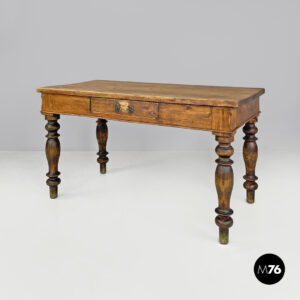 Tavolo da pranzo in legno e ottone, 1800 ca.