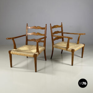 Poltrone in legno e paglia, 1940 ca.