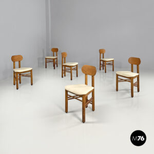 Sedie in tessuto bianco avorio e legno, 1960 ca.