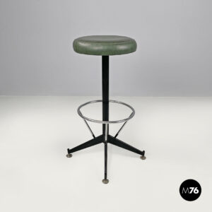 Sgabello in similpelle verde e metallo nero, 1960 ca.