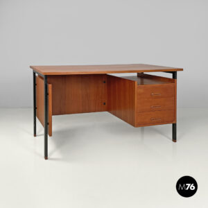 Scrivania in legno e metallo nero, 1960 ca.