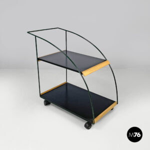 Carrello in laminato nero e metallo verde, 1980 ca.