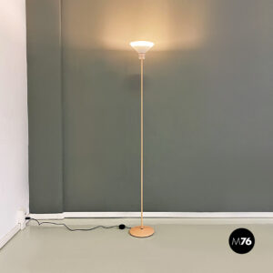 Lampada da terra in metallo rosa e vetro, 1980 ca.