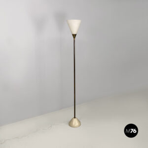 Lampada da terra in ottone e vetro, 1950 ca.