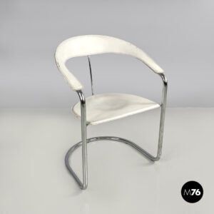 Sedia in pelle bianca e metallo, 1980 ca.