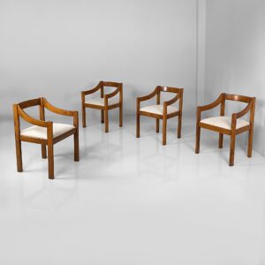 Sedie in legno e tessuto beige, 1970 ca.
