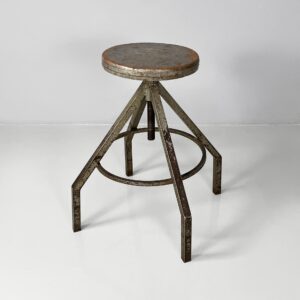 Sgabello in legno grigio e metallo, 1950 ca.