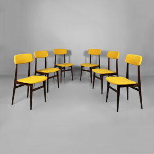 Sedie in legno e tessuto giallo, 1960 ca.