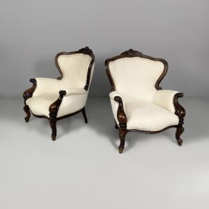 Poltrone in legno e tessuto bianco, 1930 ca.