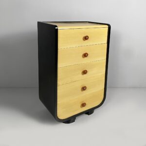Cassettiera in legno chiaro e nero, 1930 ca.