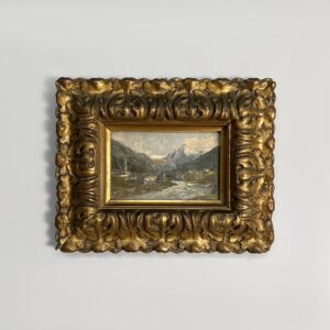 Quadro a olio con cornice in pastiglia dorata, 1950 ca.
