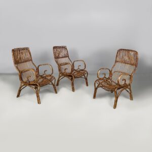 Poltrone con braccioli in rattan, 1960 ca.