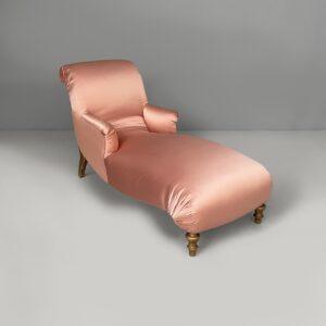 Chaise longue in raso rosa e legno dorato, 1800 ca.