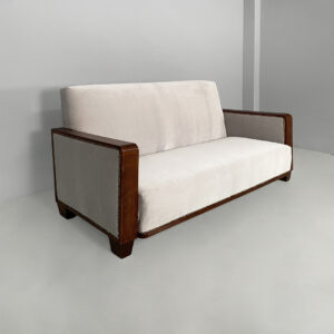 Divano in legno e velluto grigio, 1930 ca.