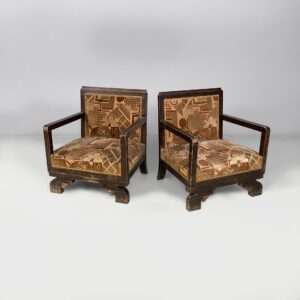 Poltrone in velluto e legno, 1930 ca.