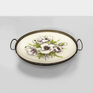 Vassoio con fiori in ceramica e metallo, 1920ca.